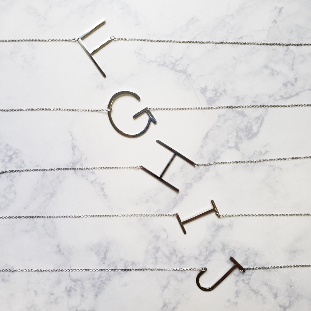 Monogram A-Z Block Letter Pendant Necklace Silver - Picture 3 of 7